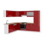 Cucina angolare completa R-Line Rosso lucido/Bianco 287 x 227 cm, PL Rovere Vicco