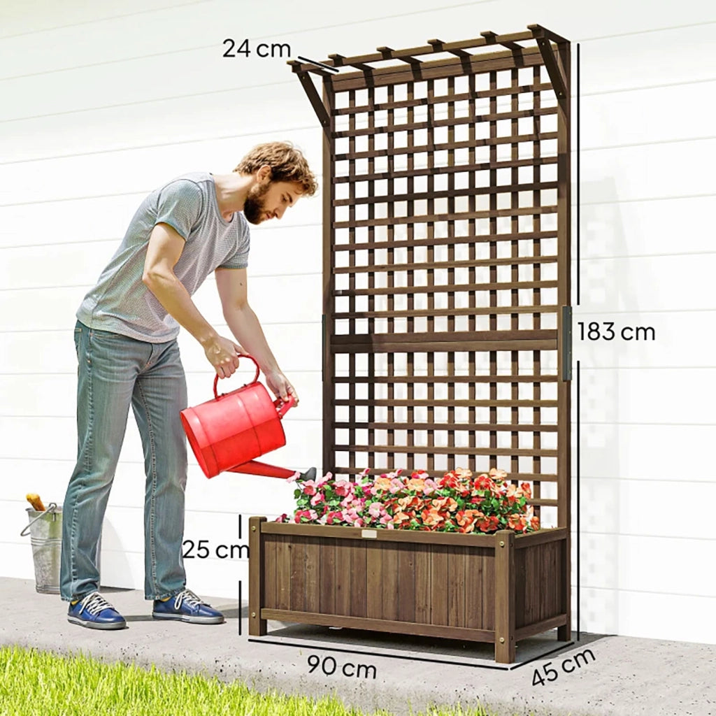 Fioriera da Giardino con Traliccio per Piante Rampicanti 90x45x183 cm in Legno di Abete Marrone