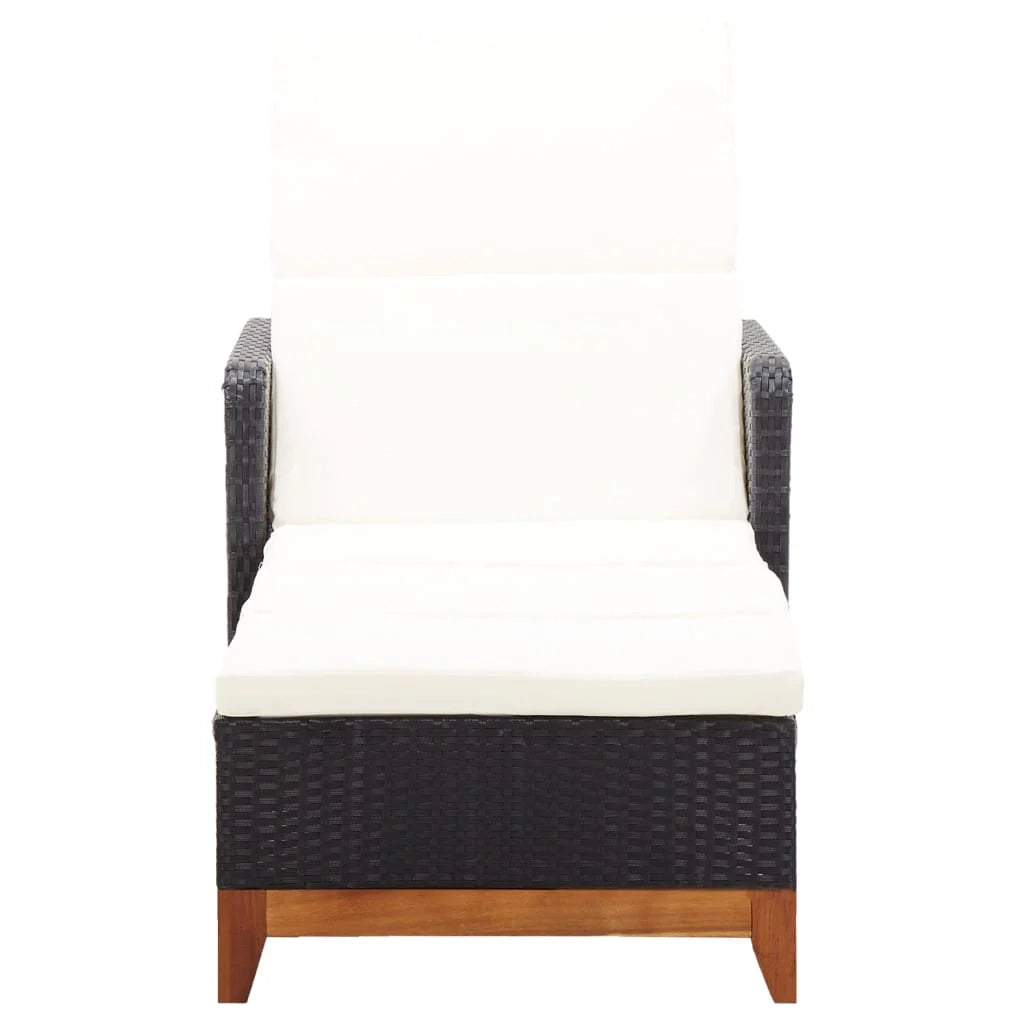 Lettino prendisole sedia a sdraio lettino prendisole letto da giardino mobili da esterno per patio resina intrecciata e legno massello di acacia nero 02_0012919