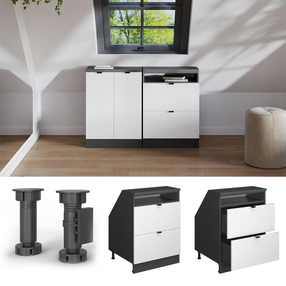 Mobile sottotetto Rion Ondulazione bianca/Antracite 60 x 83.8 cm con 2 cassetti, carcassa 60 cm profondità Vicco