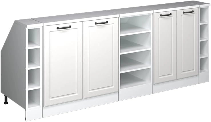 Set di mobili sottotetto Rion, Bianco casa di campagna, 210 cm Set di 5 carcasse armadio profondità 60 cm, adatto per il salvaspazio sotto tetti spioventi