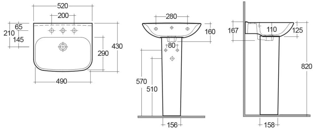 Lavabo sospeso serie origin 52 cm