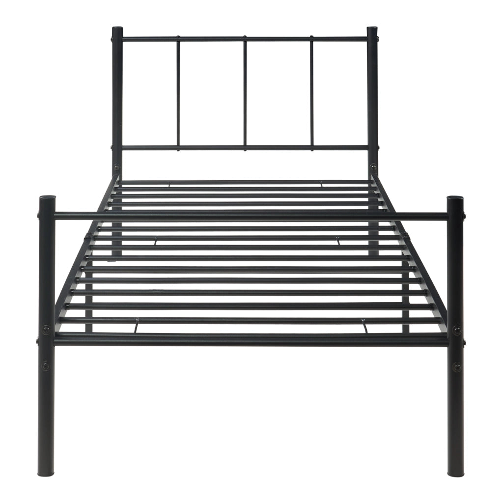 Letto Singolo Laos con Materasso 90x200 cm Letto in Acciaio con Testiera e Pediera - Nero [en.casa]
