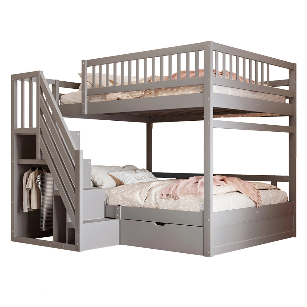 Letto a castello matrimoniale - Xylo - 140x200cm grigio, cassetti grandi