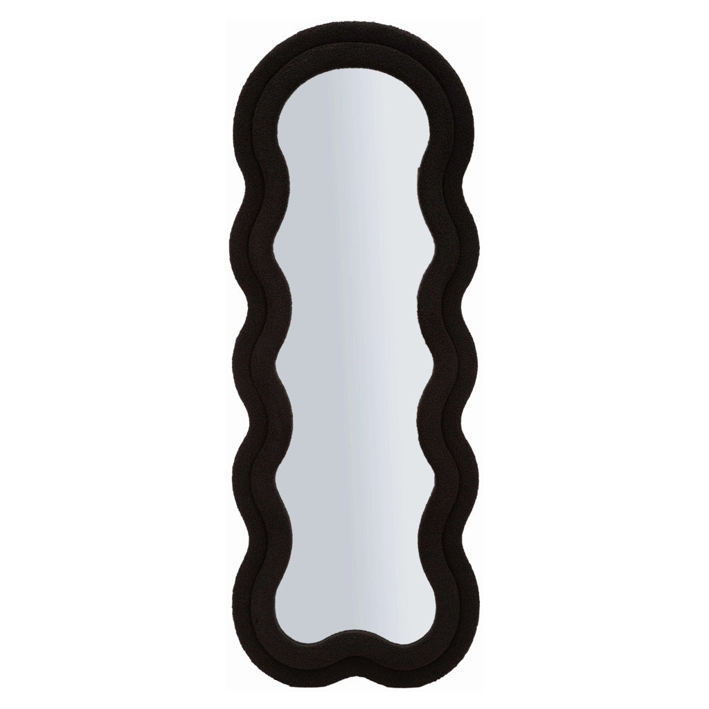 Marylin, Specchio Cornice Ondulata Tessuto Teddy, 60x160h cm Nero