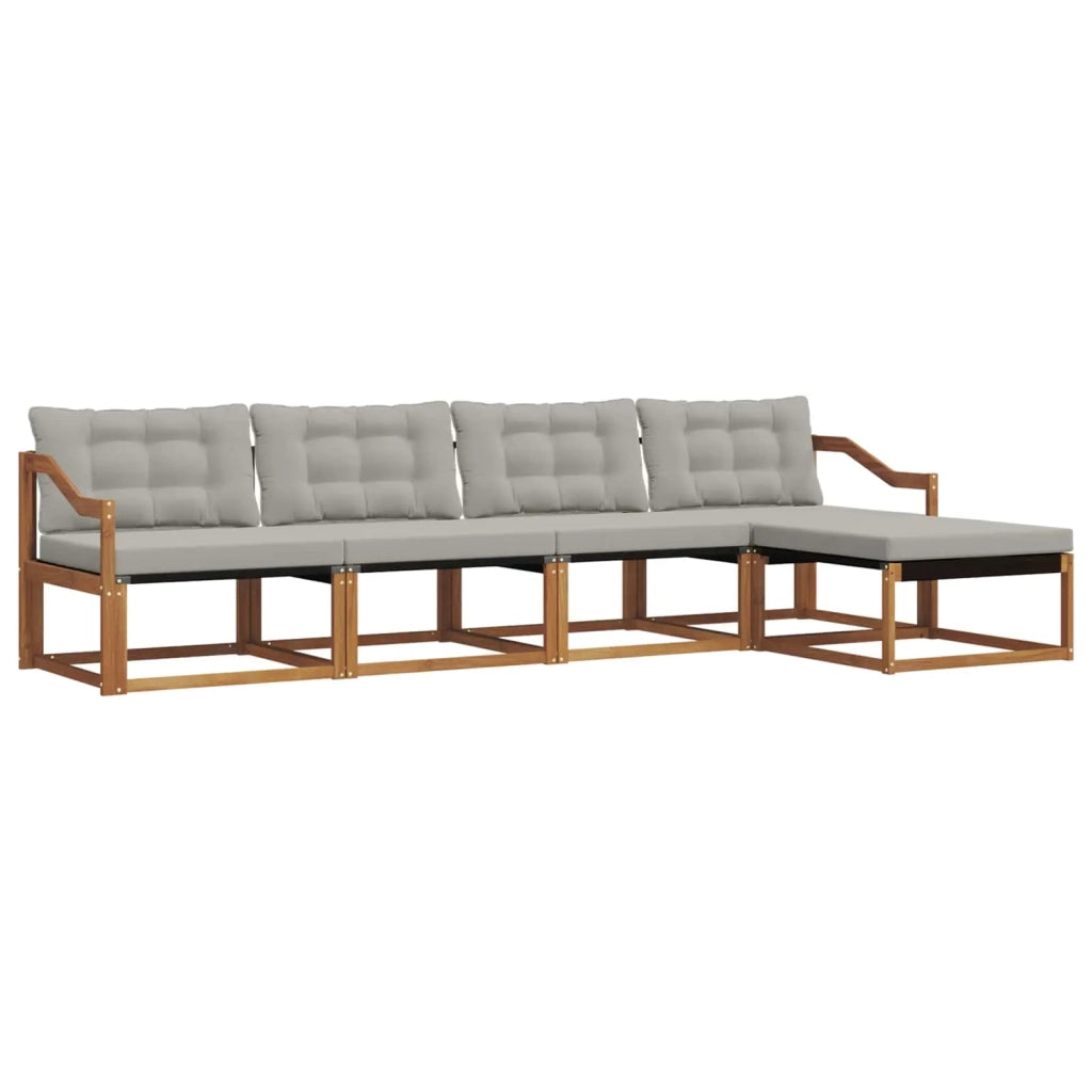 Set di divani da esterno 5 pcs Grigio Naturale e Chiaro