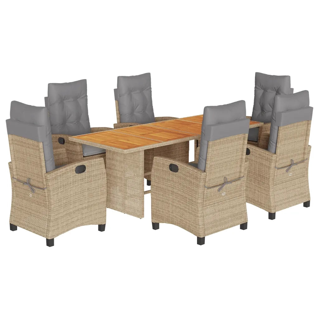 Set Pranzo da Giardino 7 pz con Cuscini Beige Misto Polyrattan 3212716