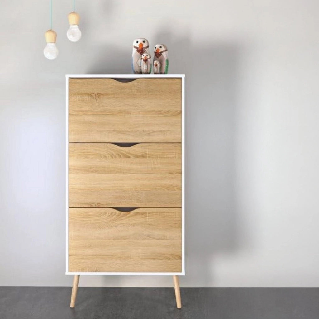 Scarpiera Arnoldo, Mobile portascarpe, Armadio da ingresso multiuso, Mobiletto per calzature, 70x24 h139 cm, Bianco e Quercia