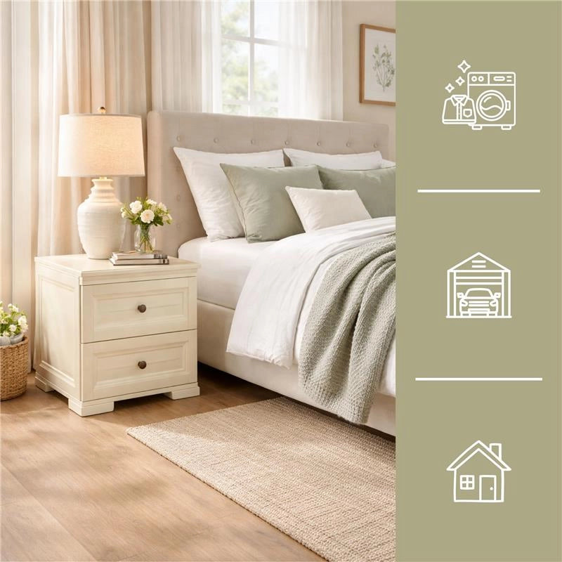 COMODINO 2 CASSETTI ANGORA 40X43X46 CM – COMODINO MODERNO SALVASPAZIO PER CAMERA DA LETTO E ZONA LIVING