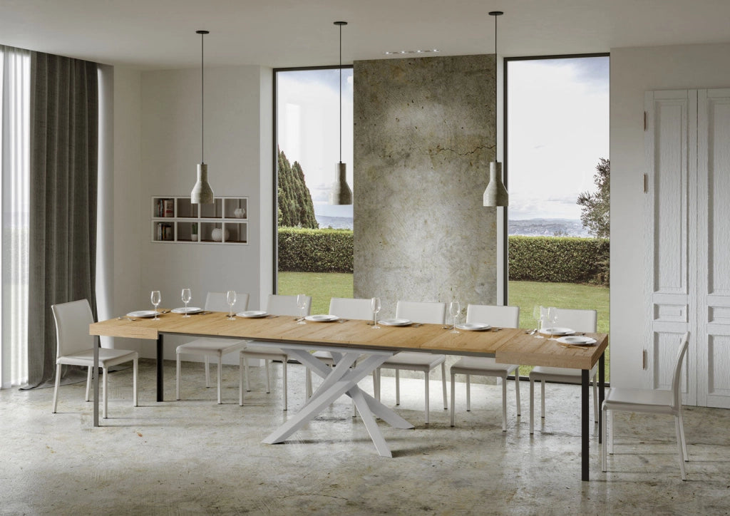 Tavolo Allungabile 130-390x90x77 cm Volantis Quercia Natura Telaio Bianco