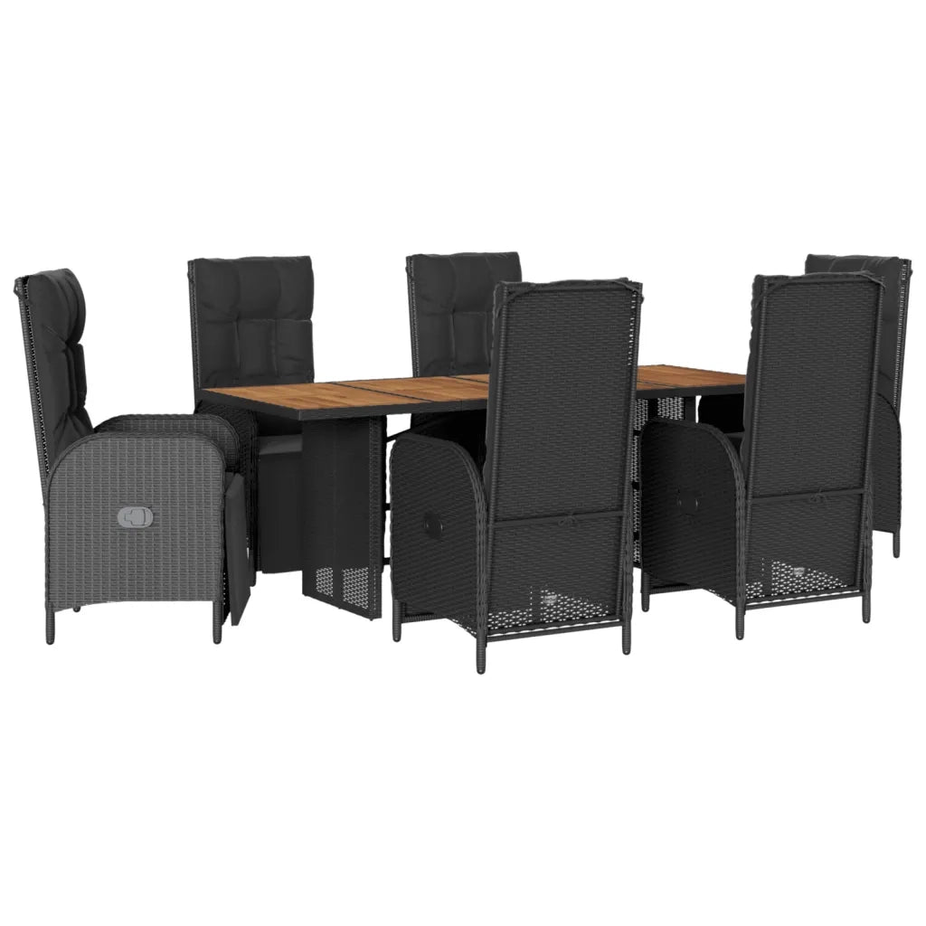 Set da Pranzo da Giardino 7 pz Nero con Cuscini in Polyrattancod mxl 90164