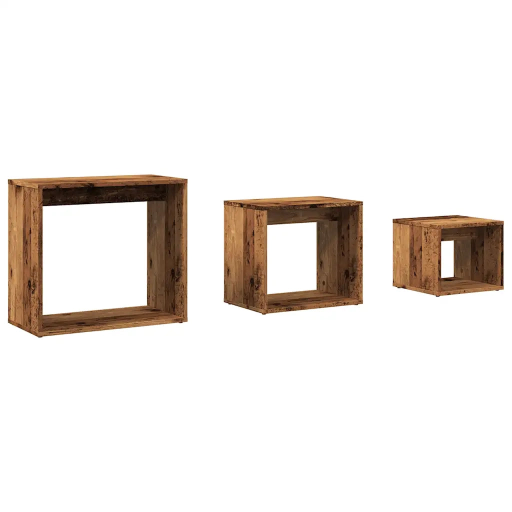 Tavolini Impilabili 3 pz | Tavolo laterale Legno Antico in Legno Multistrato