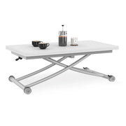 IDMarket - Tavolino 2 in 1 URBANA, trasformabile in tavolo da pranzo rettangolare, 100 cm, bianco, base cromata