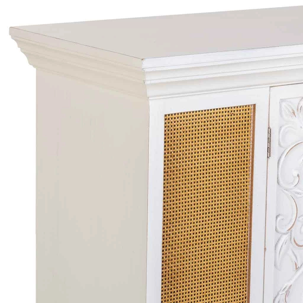 Credenza in legno bianco invecchiato con 2 porte 130x33x99h cm