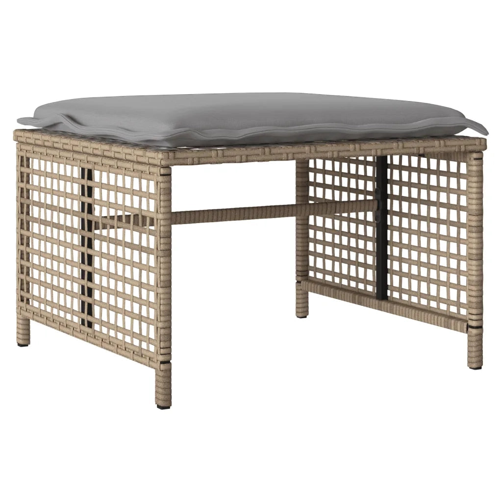 Set Divano da Giardino 4 pz | Set Salotto da Giardino con Cuscini Beige Polyrattan Vetro