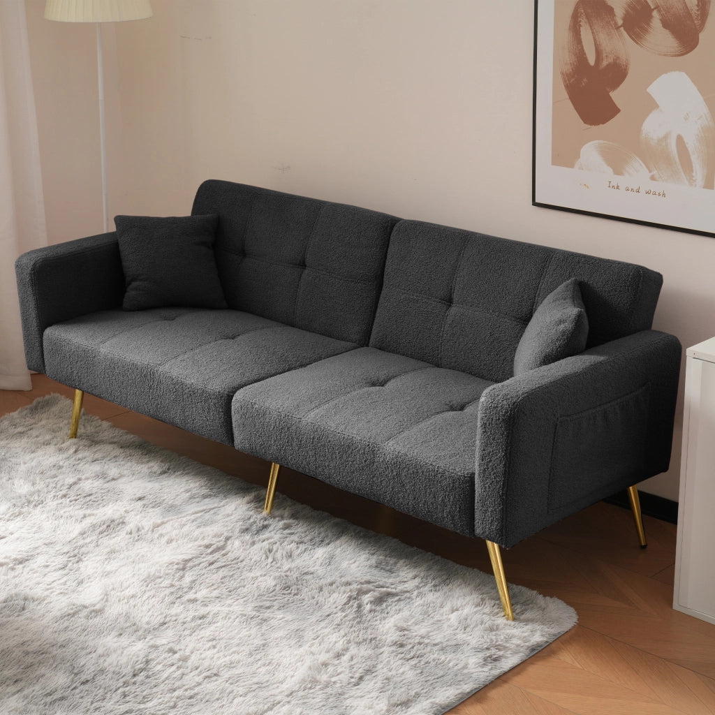Divano Letto con Contenitore Laterale e Cuscini ¨C MINIMAL ¨C Gambe Dorate, Angolo Regolabile