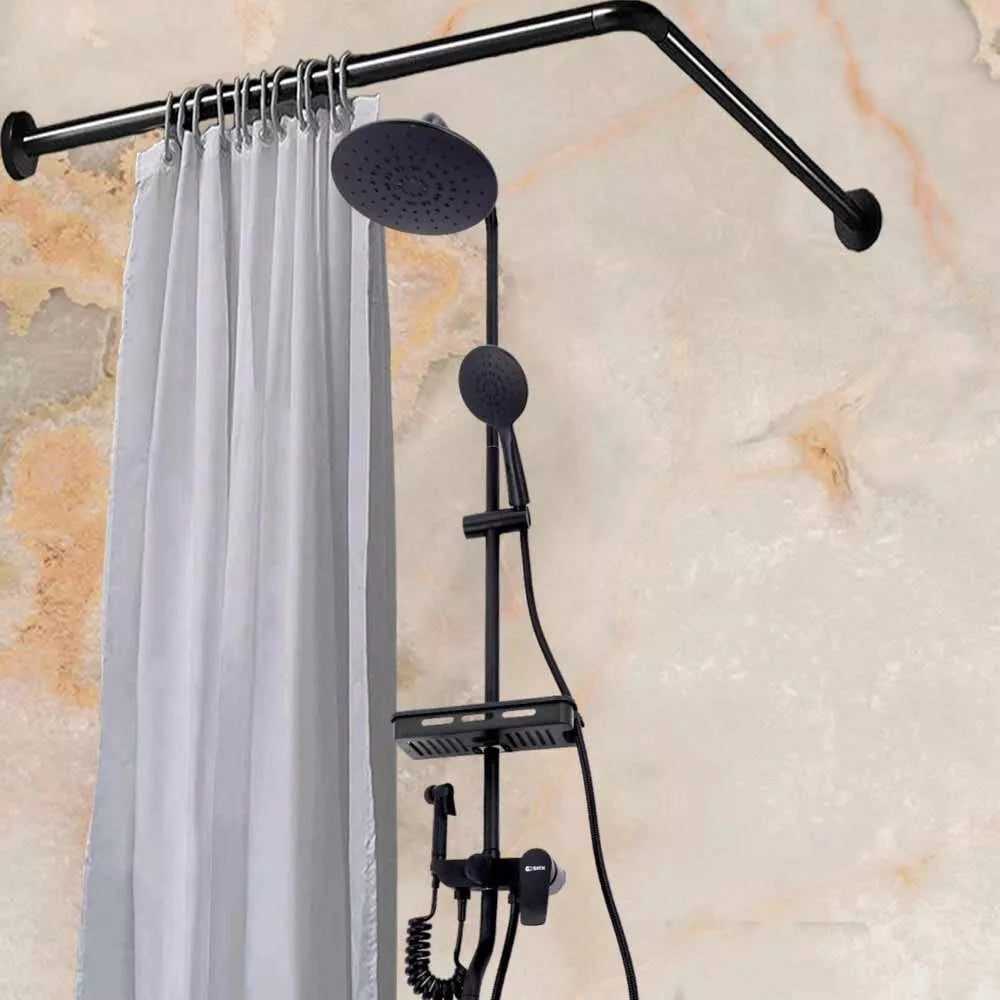 Trade Shop - Bastone Asta Tenda Doccia Barra A L 2 Lati Angolare Nera 80x80cm Universale 87235 -