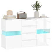 Credenza Moderna con LED Regolabile con Telecomando, 4 Cassetti e 2 Armadietti, 120x34x70 cm, Bianco