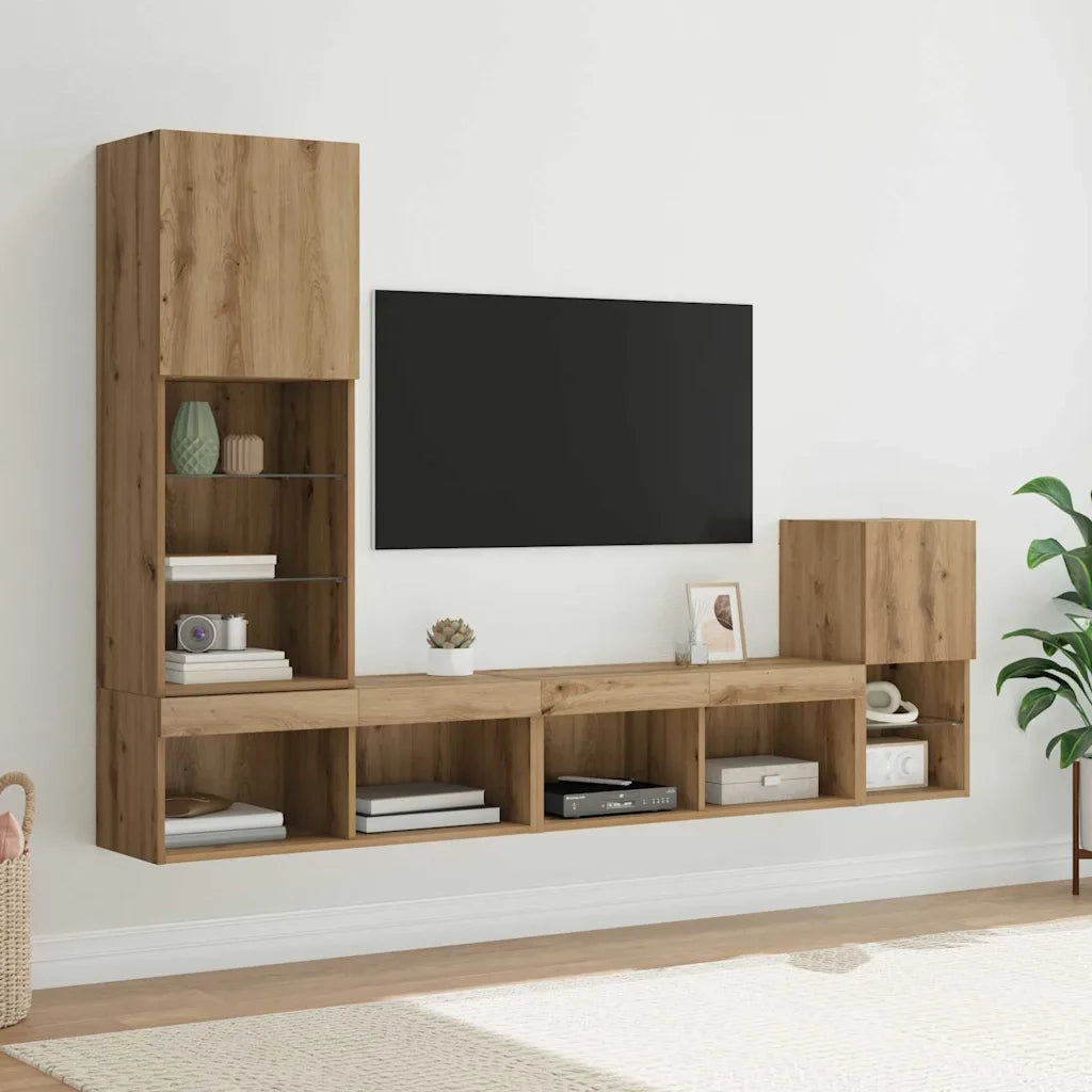 Unità per TV a Muro Rovere artigianale Legno multistrato