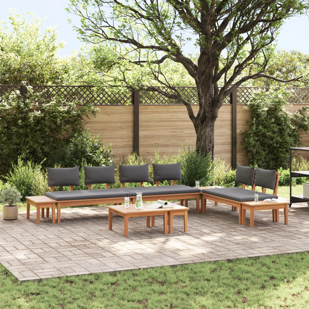 Set Panchina da Giardino  da 5 Pezzi con Cuscini in Legno Massiccio Teak