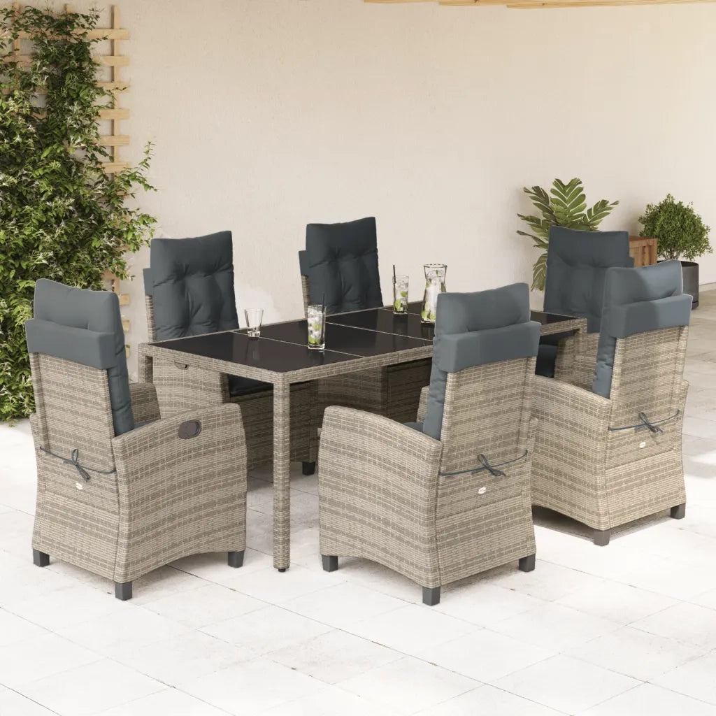 Set da Pranzo da Giardino 7 pz con Cuscini in Polyrattan Grigio