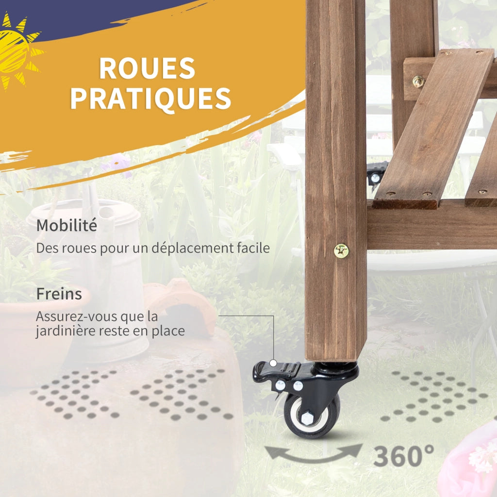 Fioriera da Giardino con Ruote ¨C zephmum ¨C Legno di Abete, Ripiano Pieghevole