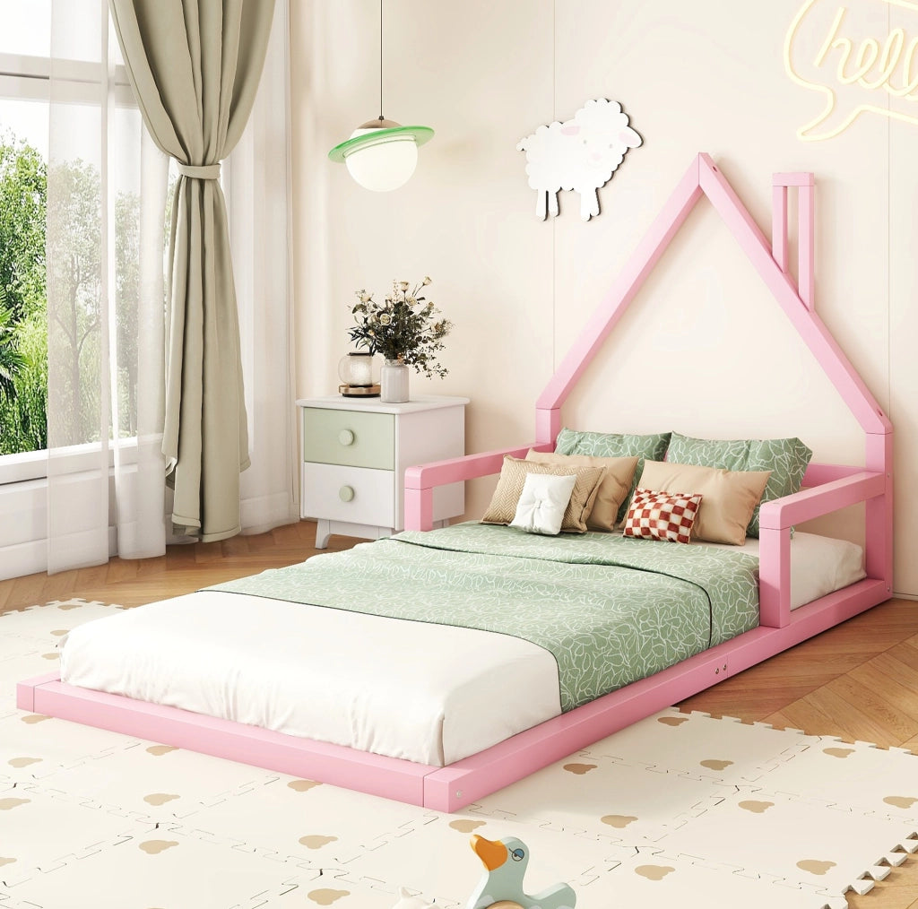 Letto per bambini a casetta 90x200 cm in pino massello e MDF; rosa