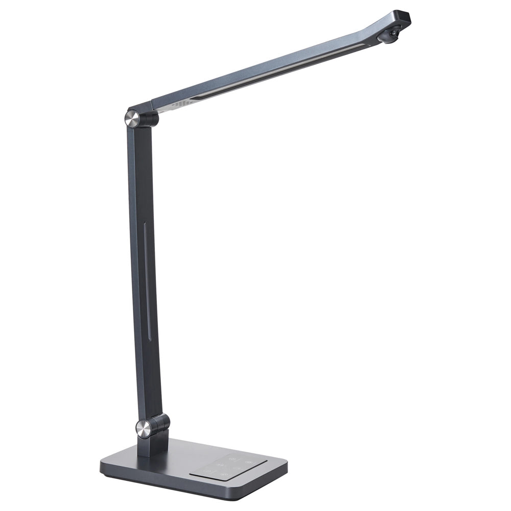 Lampada da scrivania a LED sintetico Braccio regolabile Paralume rotante Dimmer Sensore di movimento 3 colori Casa Ufficio Grigio