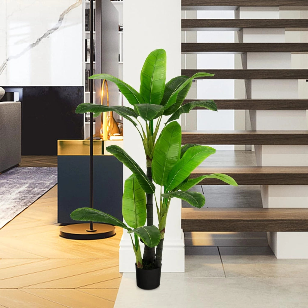 Pianta Finta Artificiale da 150 cm, Albero di Areca Artificiale con Supporto in Cemento, 18 Foglie in Plastica PE e 3 Rami, Ideale per Casa, Negozio e Ufficio, Verde