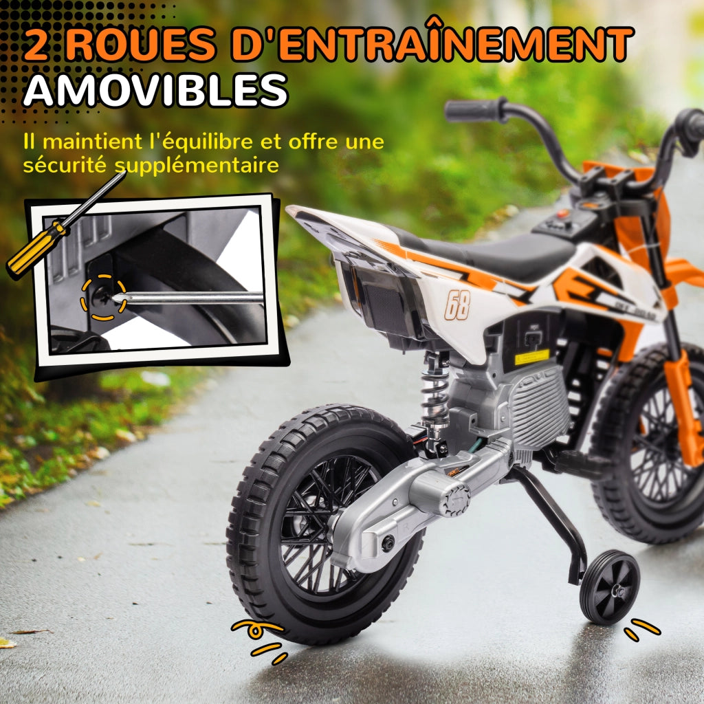 Moto Elettrica Cross Bambini 3-6 Anni ¨C Xylo ¨C 2 Motori 12V Arancione 109x60x72cm