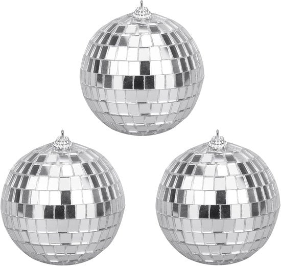Set di palline da specchio mini - decorazione natalizia - 3 pezzi - argento - 8 cm