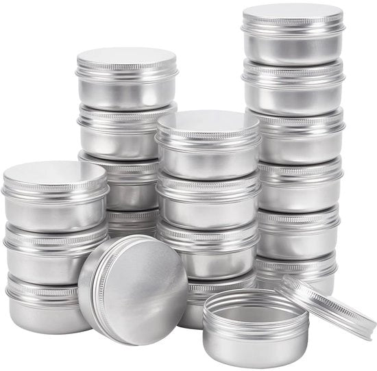20 contenitori in alluminio a 50 ml, bacinelli rotondi in alluminio, contenitori cosmetici con coperchi a vite per lavori di DIY, contenitori per creme, contenitori per viaggio - platina