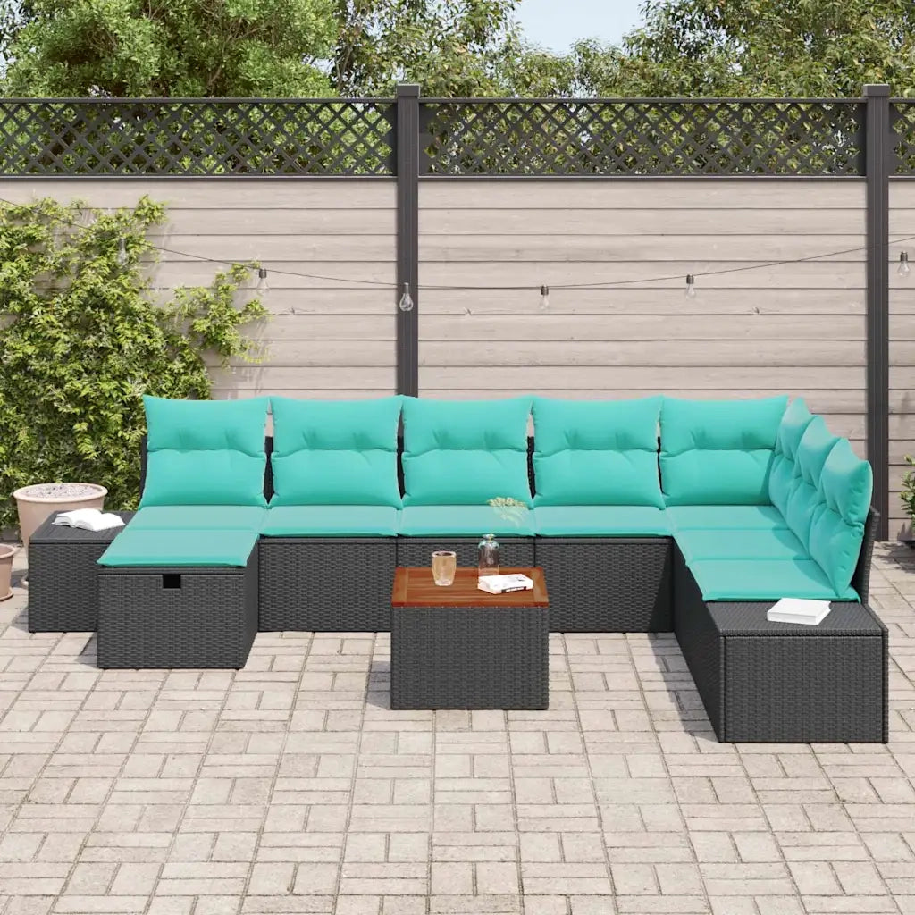 Set Divano da Giardino 9 pz Nero Poly Rattan 3360945