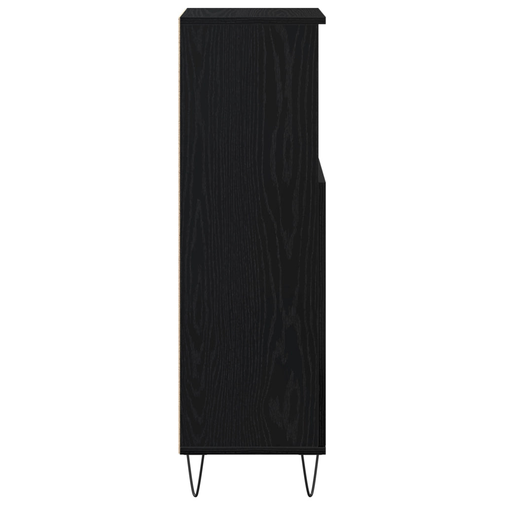 Cabinet da Bagno  Nero Rovere 30x30x100 cm Legno Ingegnerizzato