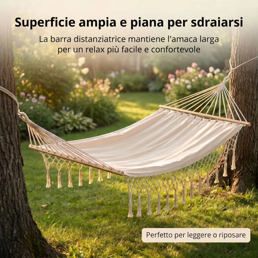 Marvin Amaca da Giardino Indonesia, Letto Dondolo da Esterno Campeggio, Barre di Legno, in Cotone Tessuto  BEIGE 200x100