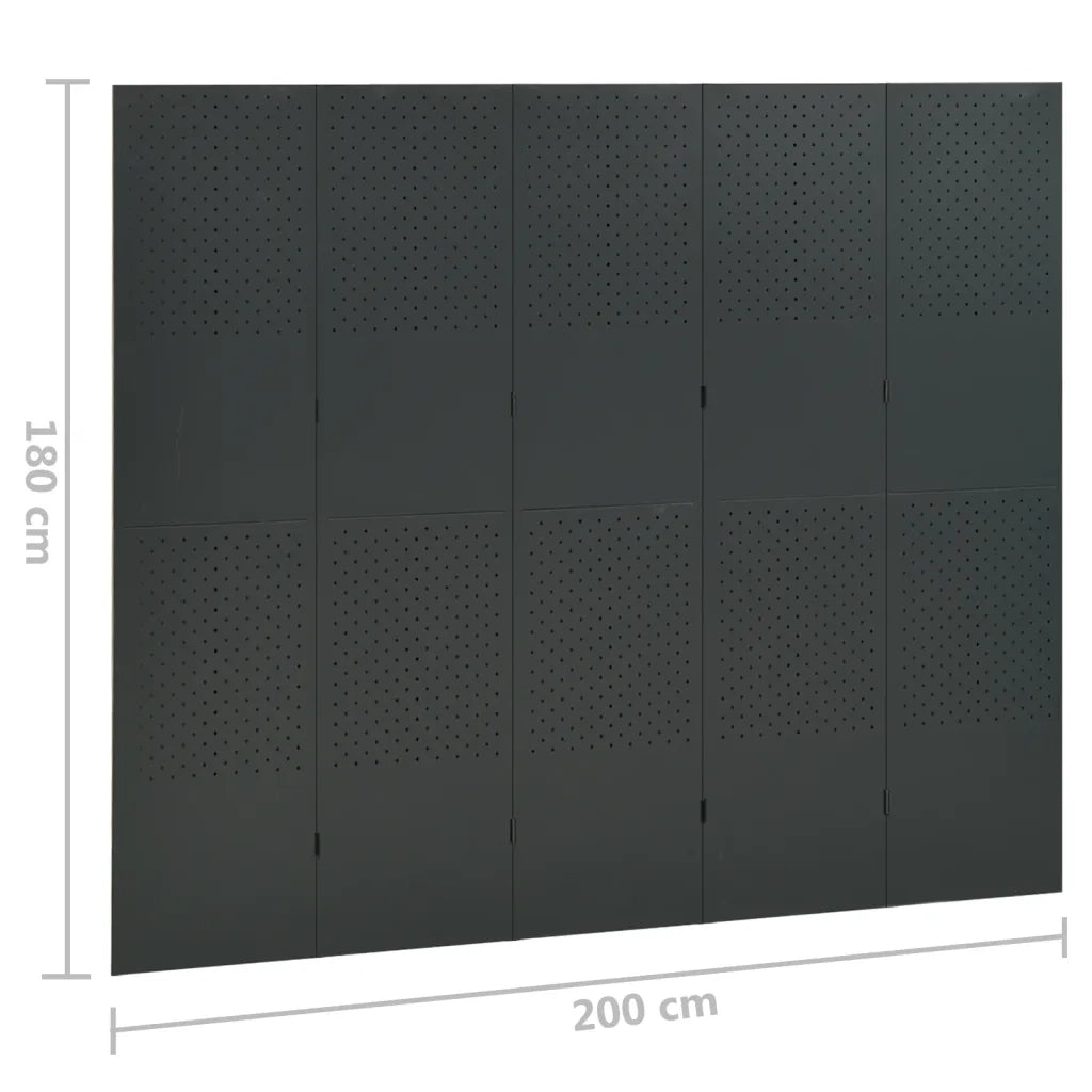Paravento a 5 Pannelli Antracite 200x180 cm in Acciaio 335903