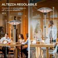 Fungo Riscaldante da Esterno con 3 Temperature e Altezza Regolabile in Acciaio e Alluminio, Argento