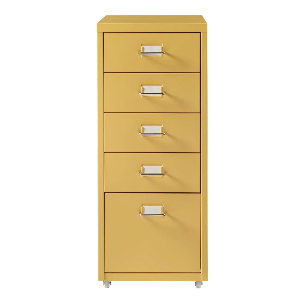 Mobiletto da ufficio mobile contenitore su ruote con 5 cassetti 69 x 28 x 41 cm giallo 03_0009101