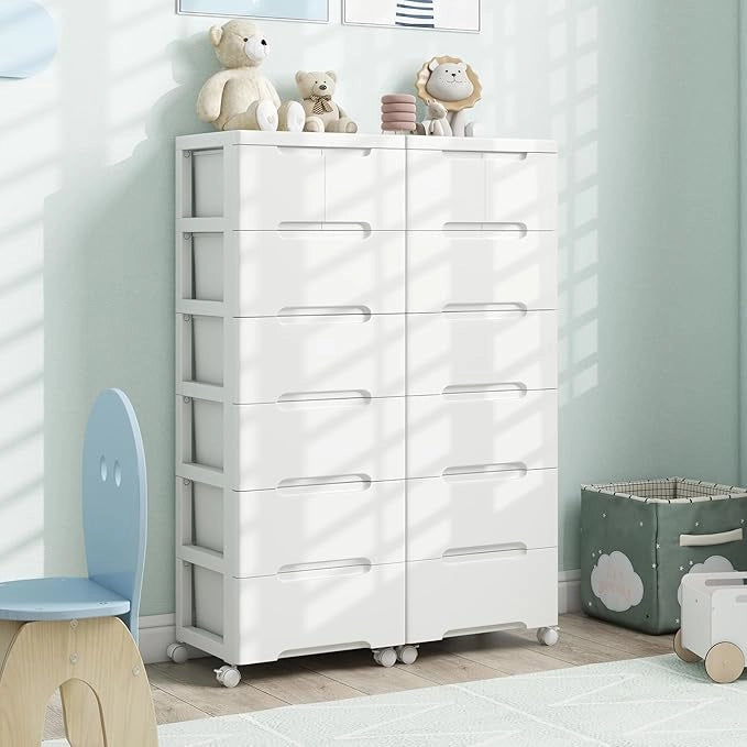 Cassettiera a 6 Cassetti, Comò Camera da Letto con Ruote Universali Bloccabili, Mobile Salvaspazio Moderno per Ufficio, Scrivania, Bagno e Cameretta, 40 x 32 x 114 cm