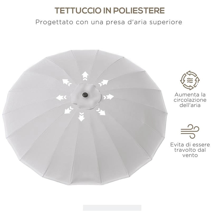 OMBRELLONE DA GIARDINO E TERRAZZA 2.5X2.5 M A MANOVELLA CON 18 STECCHE E INCLINABILE GRIGIO