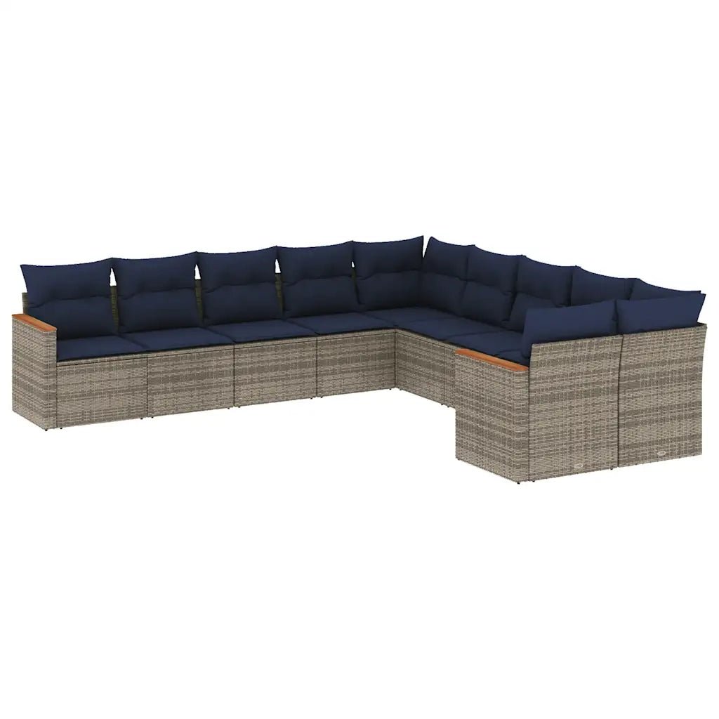 Set Divani da Giardino 10 pz con Cuscini Grigio in Polyrattan 3226355