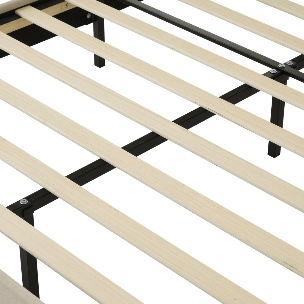 Letto imbottito LED 140x200 cm con testiera regolabile; lino beige