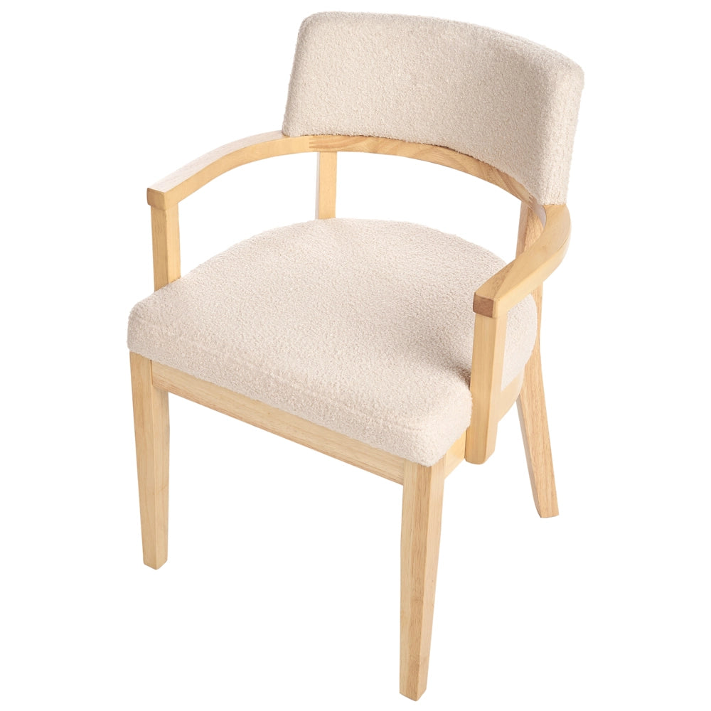 Set di 2 sedie da pranzo in legno chiaro e tessuto boucle di poliestere beige Gambe in legno di gomma Stile retrò tradizionale