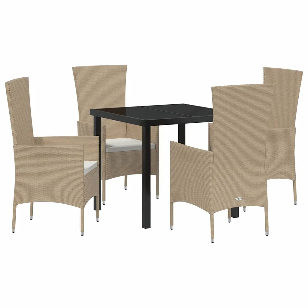 Set da Pranzo per Giardino con cuscino 5 pcs Beige polyrattan 3379458
