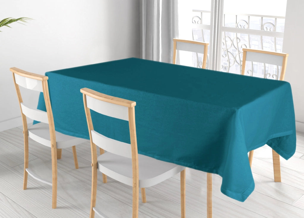Tovaglia Cucina Soggiorno In Cotone Con Orlo A Giorno In Tinta Unita Ajour - 140x240cm - Petrolio