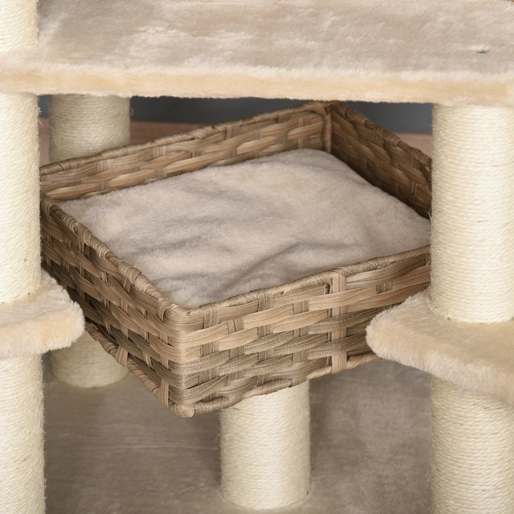 Albero per gatti a pi¨´ livelli con tana ¨C Minimal ¨C MDF sisal beige e marrone 55x55x174