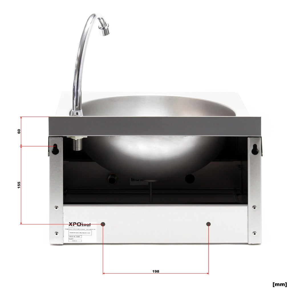 Lavello professionale acciaio inox vaschetta rotonda comando a ginocchio montaggio a parete
