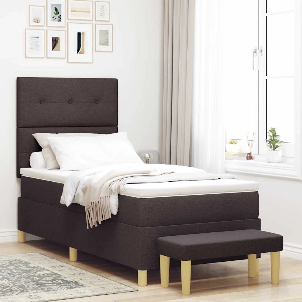 Letto a molle con materasso Marrone scuro 80 x 200 cm Tessuto