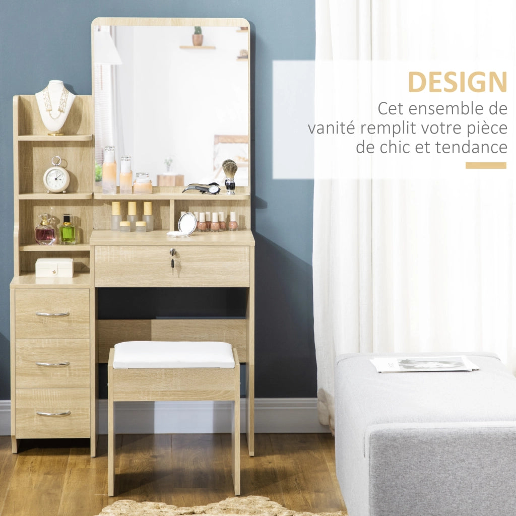 Scrivania da trucco con specchio e sgabello ¨C zephmum ¨C legno naturale