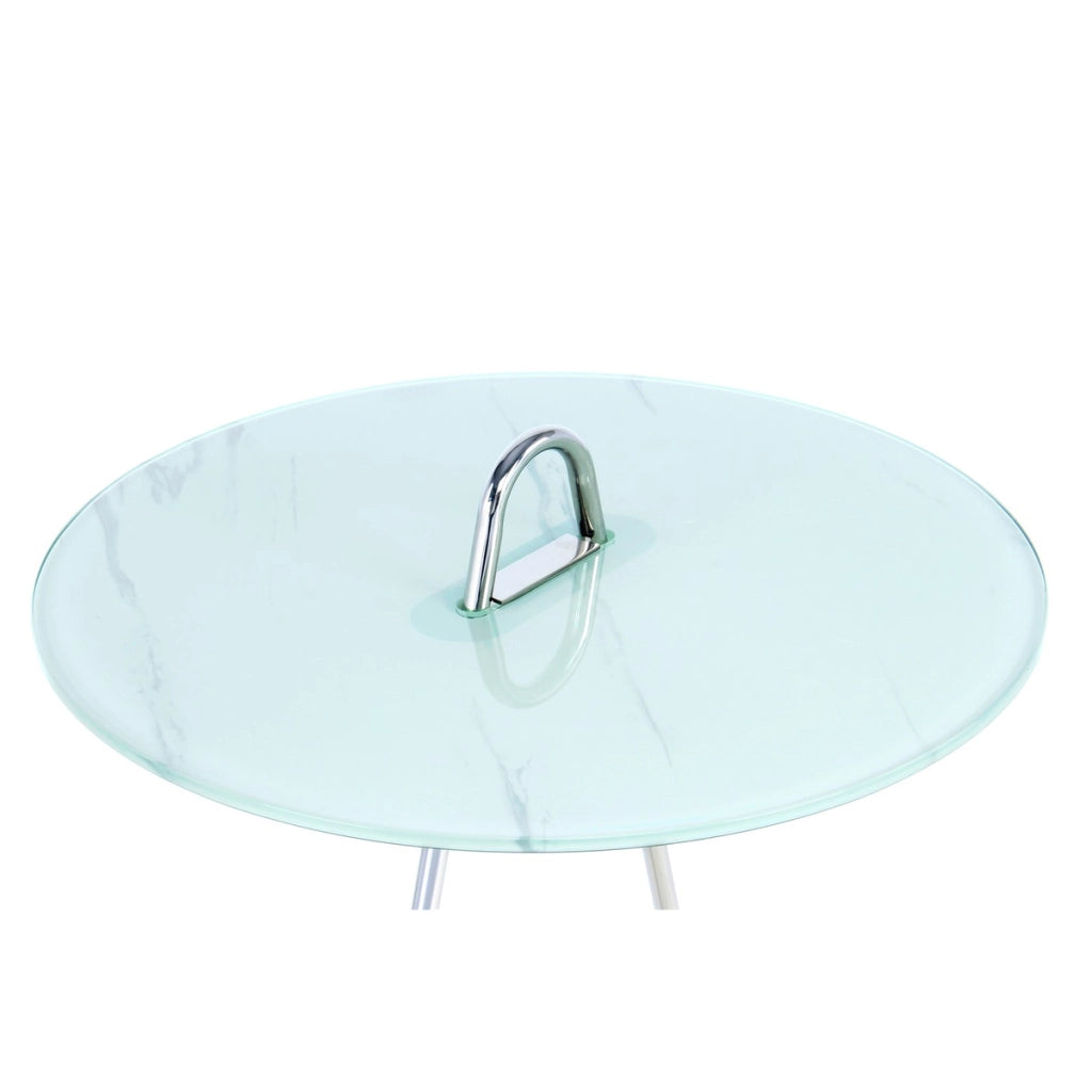 Tavolino Pendulum in vetro marmorizzato e acciaio